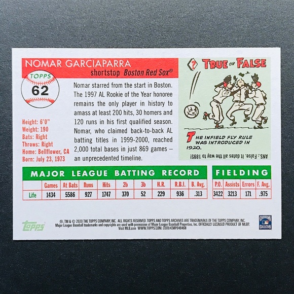 Nomar Garciaparra - 2020 Topps Archives #62 - Picture 2 of 2